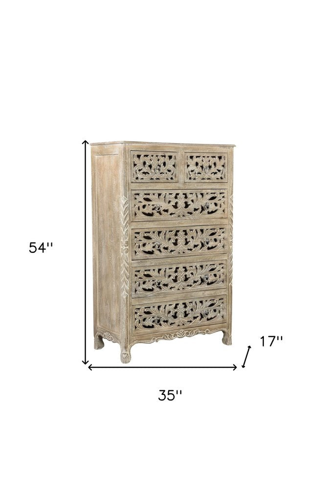 35" White Solid Wood Six Drawer Chest