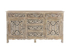 66" Gray Distressed Solid Wood Carved Floral Six Drawer Sideboard with Two Doors