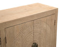 95" Natural And Antiqued Gold Solid Wood Carved Geometric Sideboard with Six Doors