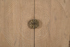 95" Natural And Antiqued Gold Solid Wood Carved Geometric Sideboard with Six Doors
