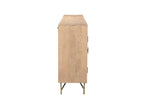 95" Natural And Antiqued Gold Solid Wood Carved Geometric Sideboard with Six Doors