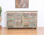 72" Natural And Rainbow Reclaimed Wood Shutter Style Sideboard with Four Doors