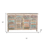 72" Natural And Rainbow Reclaimed Wood Shutter Style Sideboard with Four Doors