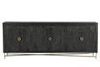 95" Black Distressed Solid Wood Carved Geometric Sideboard with Six Doors
