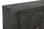 95" Black Distressed Solid Wood Carved Geometric Sideboard with Six Doors