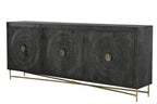 95" Black Distressed Solid Wood Carved Geometric Sideboard with Six Doors