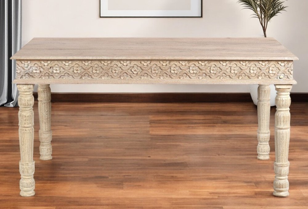 60" White Solid Wood Dining Table