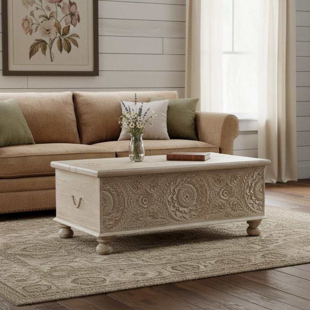 49" Natural Solid Wood Distressed Lift Top Coffee Table
