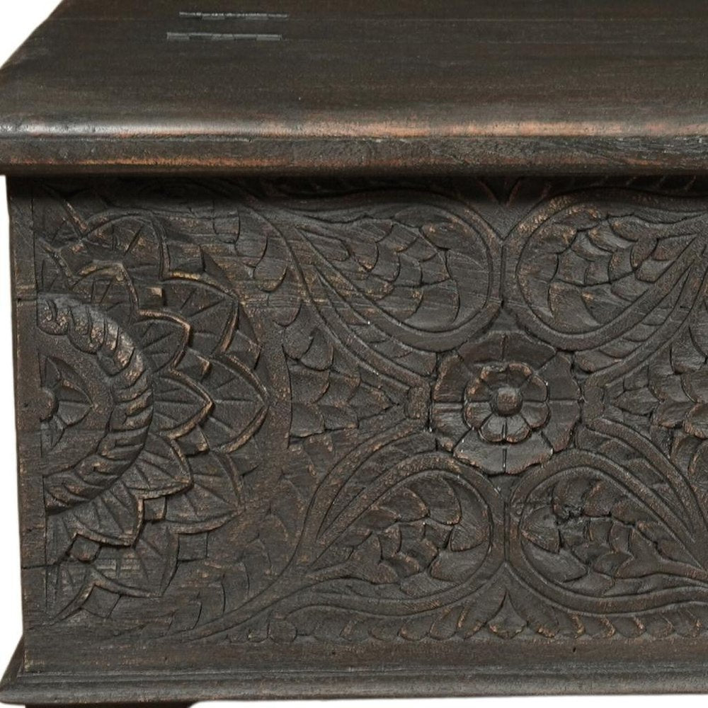 49" Black Solid Wood Distressed Lift Top Coffee Table