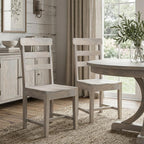 Set of Two White Wood Ladder Back Dining Side Chairs