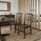 Set of Two Dark Brown Wood Ladder Back Dining Side Chairs