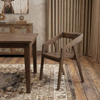 Dark Brown Solid Wood Open Back Dining Arm Chair
