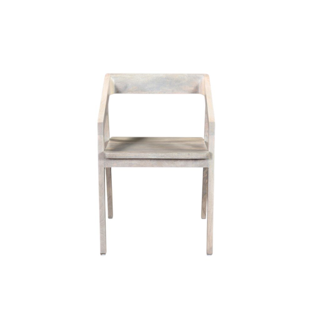 White Solid Wood Open Back Dining Arm Chair