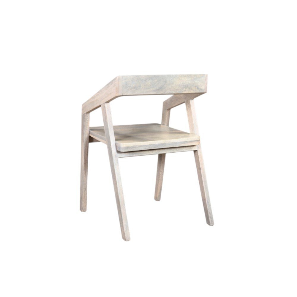 White Solid Wood Open Back Dining Arm Chair
