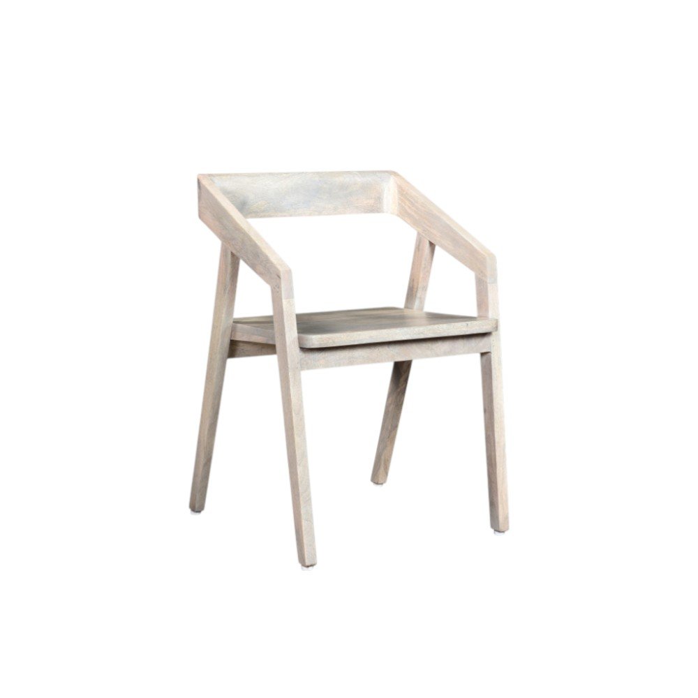 White Solid Wood Open Back Dining Arm Chair