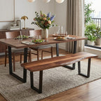 66" Brown And Black Solid Wood Dining bench