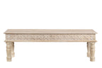 58" White Floral Distressed Solid Wood Dining Bench