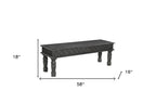 58" Black Floral Distressed Solid Wood Dining Bench