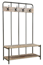 71" Black And Brown Metal And Solid Wood Four Hooks Freestanding Coat Rack
