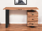 54" Natural and Black Live Edge Solid Wood Writing Desk With Three Drawers