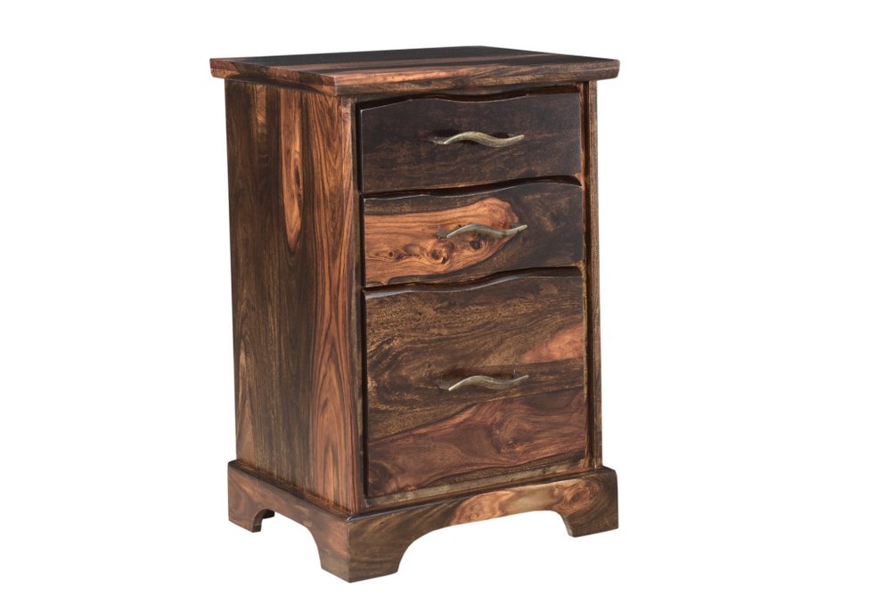 30" Dark Brown Solid Wood Three Drawer Live Edge Filing Cabinet