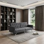 75" Dark Gray Linen Sleeper Sofa With Silver Legs