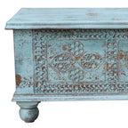 54" Aqua Carved And Distressed Solid Wood Lift Top Coffee Table