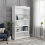 77" Antiqued White Solid Wood Five Tier Bookcase