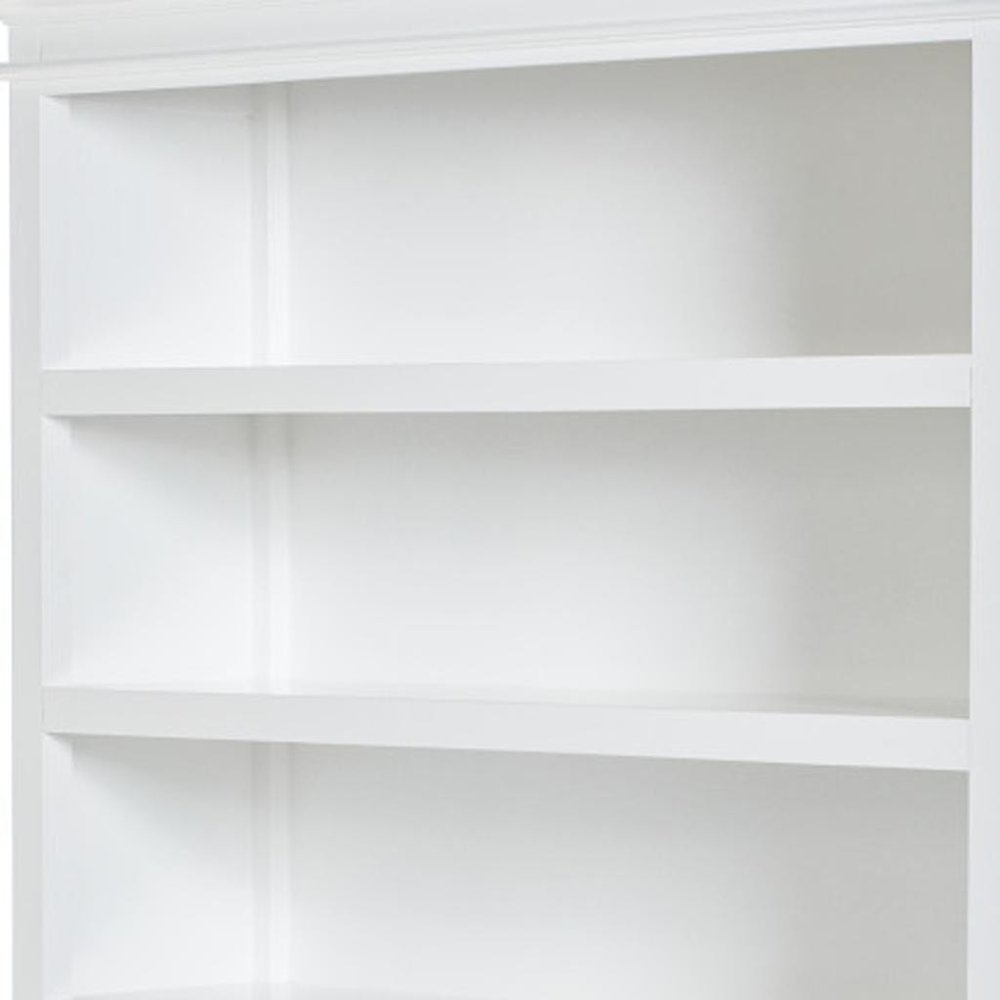 77" Antiqued White Solid Wood Five Tier Bookcase