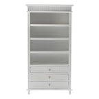 Antiqued White Solid Wood Four Tier Bookcase with Three Drawers
