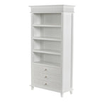 Antiqued White Solid Wood Four Tier Bookcase with Three Drawers