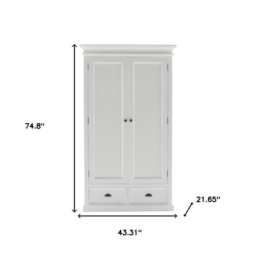 43" Off White Solid Wood Two Drawer
