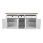 74" Antiqued White Solid Wood Three Drawer Buffet Table with Five Doors