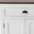 74" Antiqued White Solid Wood Three Drawer Buffet Table with Five Doors