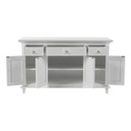 59" White Solid Wood Paneled Three Drawer Buffet Table with Four Doors