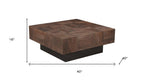 40" Dark Brown and Black Solid Wood Square Block Coffee Table