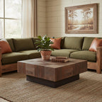 40" Dark Brown and Black Solid Wood Square Block Coffee Table