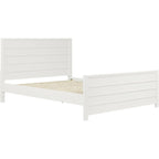 White Shiplap Texture Solid Wood Queen Bed Frame