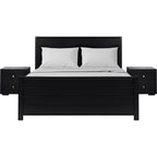 Three Piece Black Solid Wood Bedroom Set