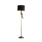 65" Gold And Black Floor Lamp With Black Fabric Drum Shade
