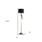 65" Gold And Black Floor Lamp With Black Fabric Drum Shade