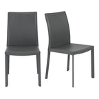 Set of Two Gray Upholstered Leather Dining Side Chairs
