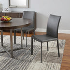 Set of Two Gray Upholstered Leather Dining Side Chairs
