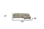 Light Green Leather L Shaped Two Piece Sofa and Chaise Sectional