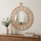 37" Natural Round Framed Accent Mirror