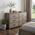 60" Gray Solid Wood Six Drawer Double Dresser