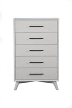 34" White Carved Geometric Solid Wood Five Drawer Dresser
