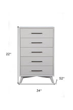 34" White Carved Geometric Solid Wood Five Drawer Dresser