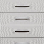 34" White Carved Geometric Solid Wood Five Drawer Dresser
