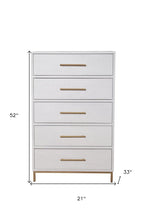 30" White Solid Wood Five Drawer Dresser